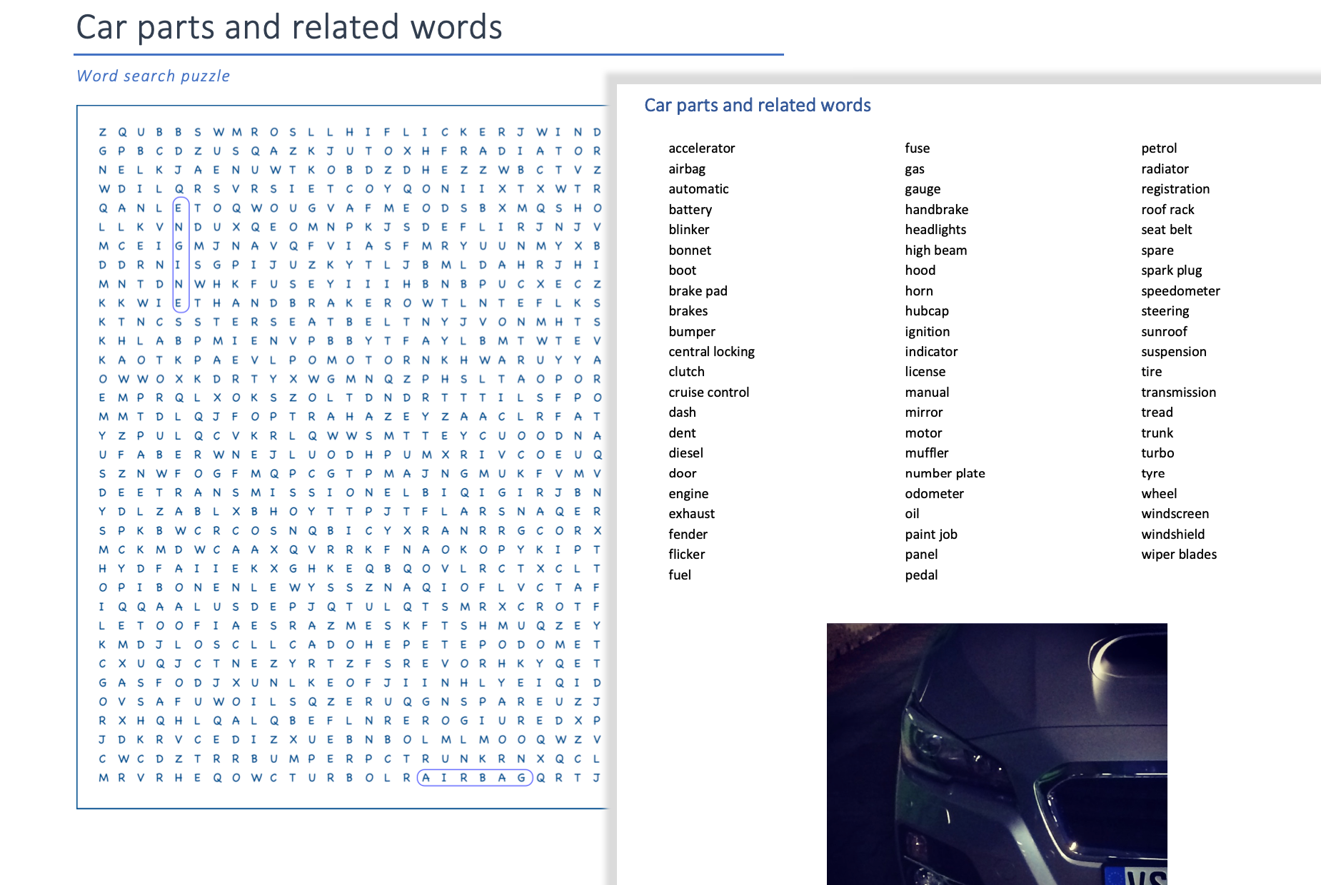 Car vocabulary