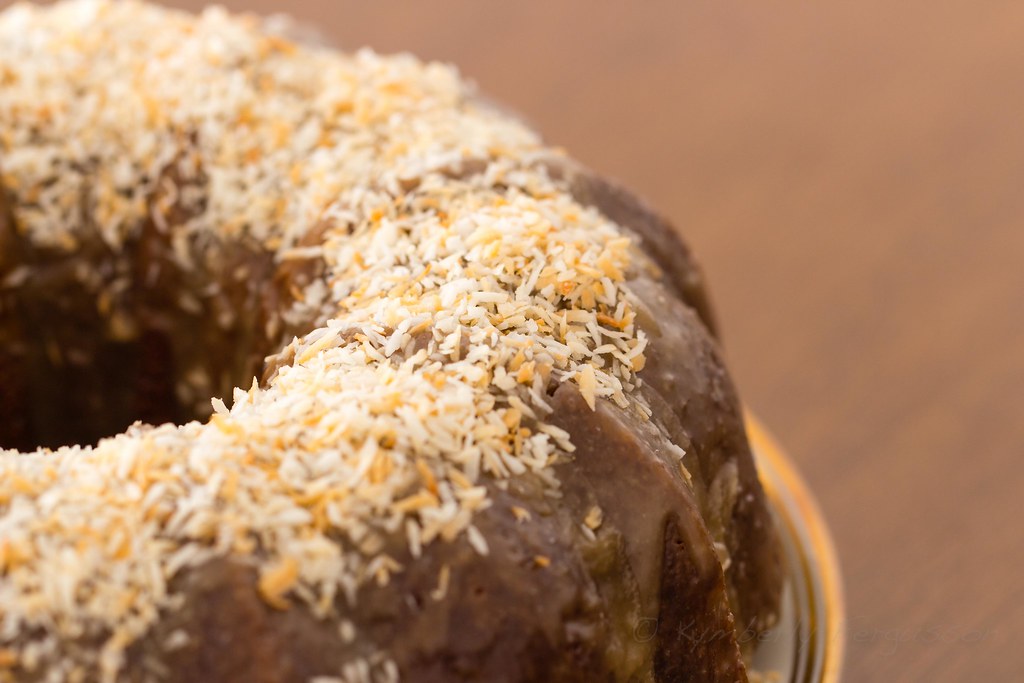 A bundt cake with toasted coconut