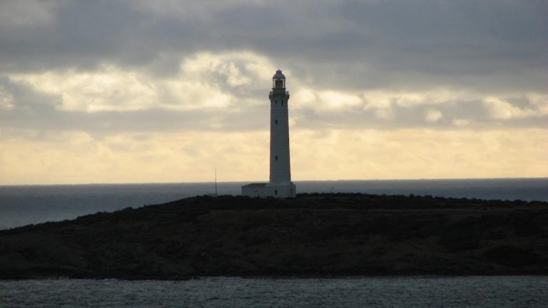 The Leeuwin lighthouse in the lower corner of western Australia sits where two oceans meet
