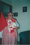 Dressed up ready to barrack for the Sydney Swans on TV